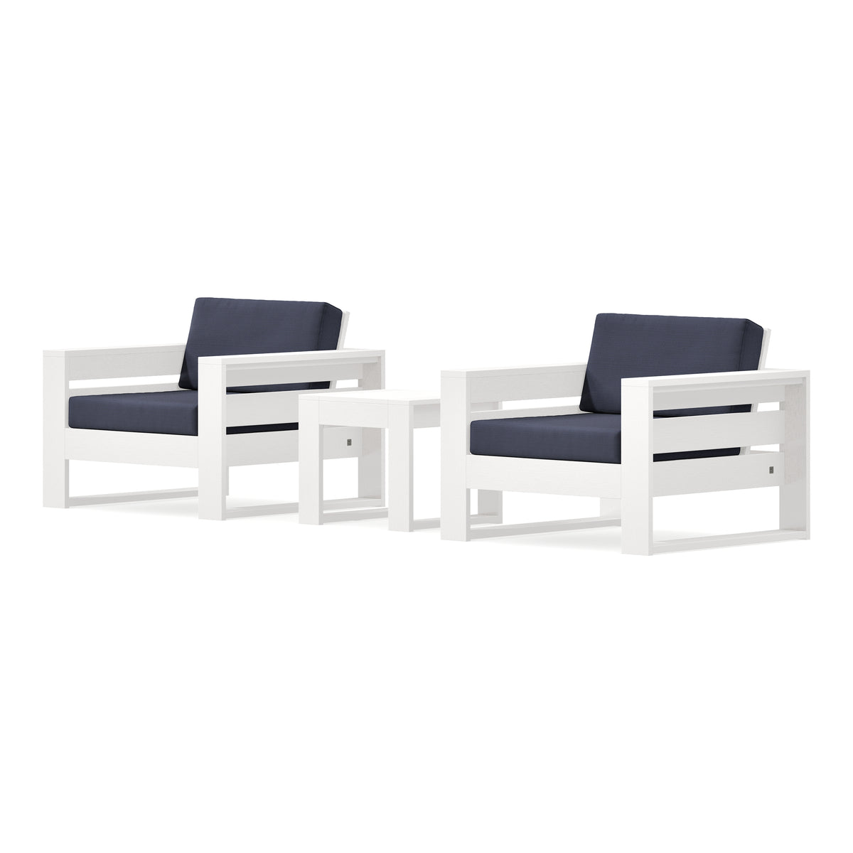 POLYWOOD PW Designer Series Latitude 3-Piece Lounge Chair Set in Vintage White / Navy Linen