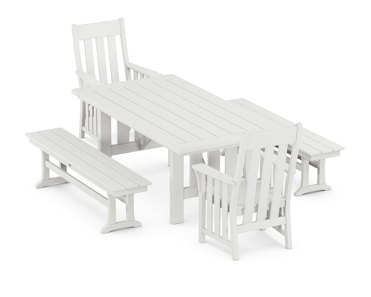 POLYWOOD Acadia 5-Piece Dining Set with Benches in White
