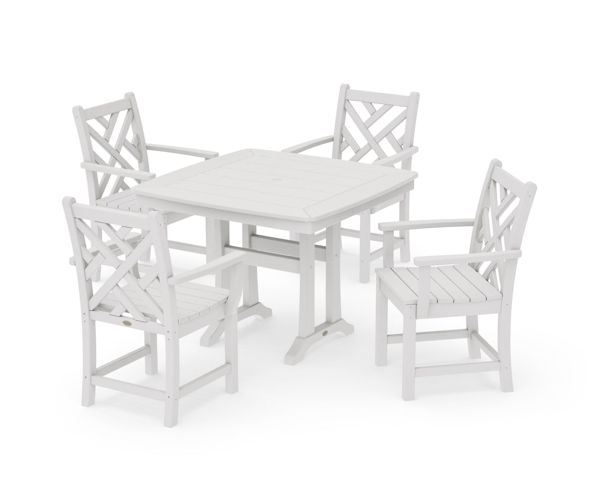 POLYWOOD Chippendale 5-Piece Dining Set with Trestle Legs - 37" Table in Vintage White