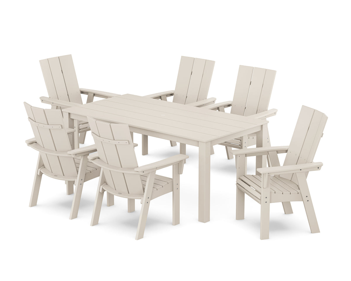 POLYWOOD Modern Curveback Adirondack 7-Piece Parsons Dining Set in Sand