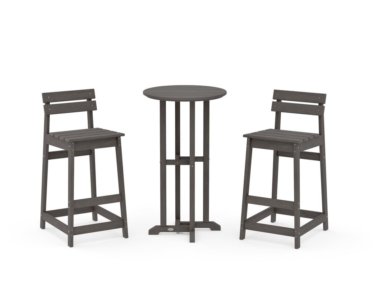 POLYWOOD Modern Studio Plaza Lowback Bar Chair 3-Piece Bistro Set in Driftwood
