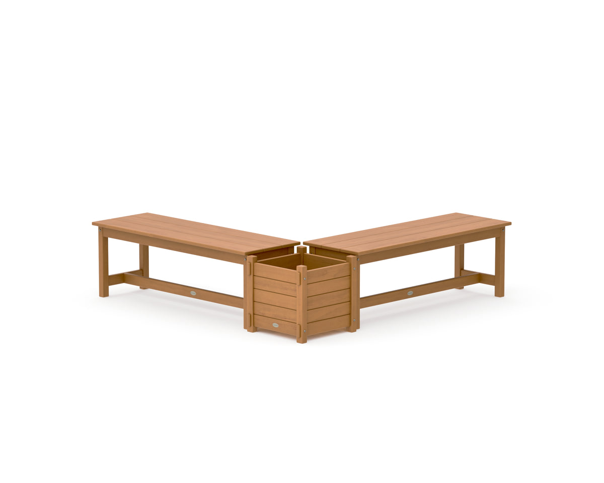 POLYWOOD 48" Nautical L-Shaped Planter Bench Set in Natural