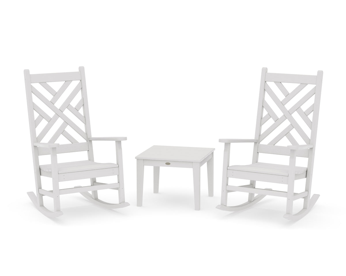 POLYWOOD Chippendale 3-Piece Rocking Chair Set in Vintage White