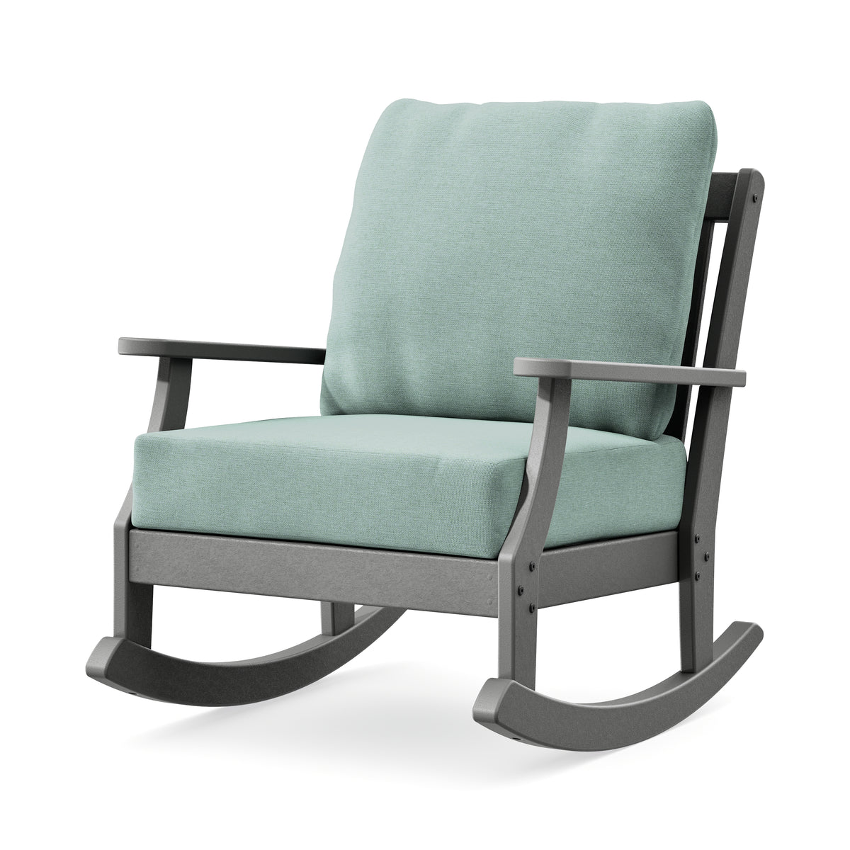POLYWOOD Braxton Deep Seating Rocking Chair in Slate Grey / Glacier Spa