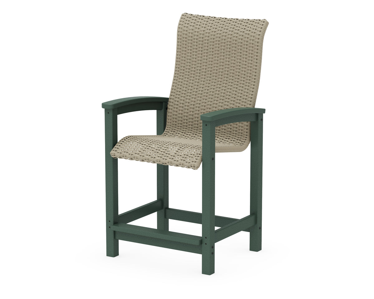 POLYWOOD Coastal Woven High-Back Counter Chair in Green / Dune Grass