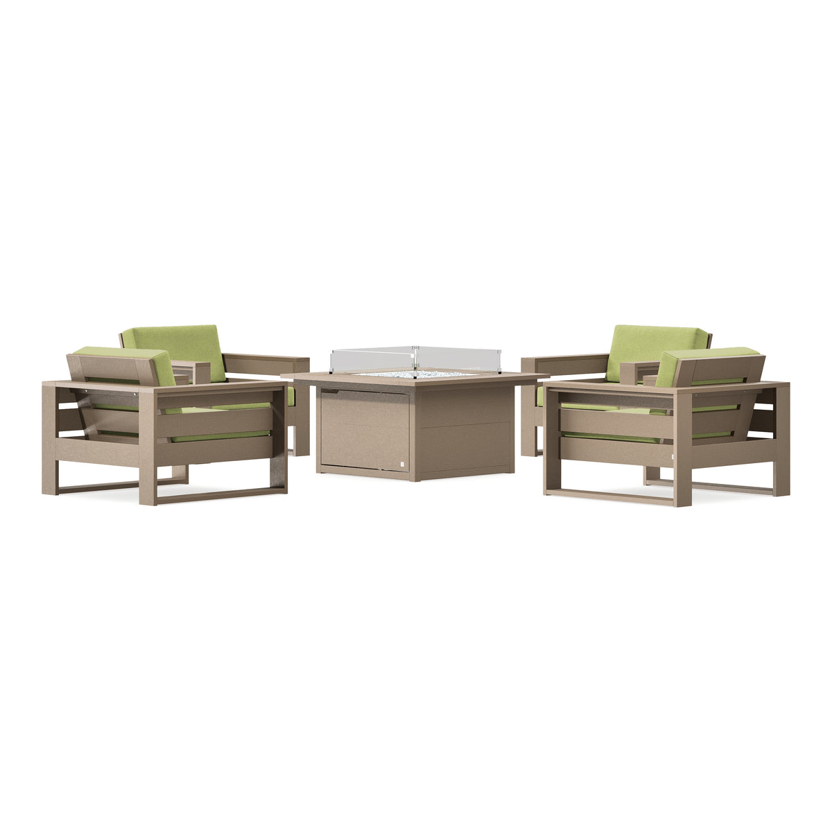 POLYWOOD PW Designer Series Latitude 5-Piece Lounge Fire Table Set in Vintage Sahara / Chartreuse Boucle