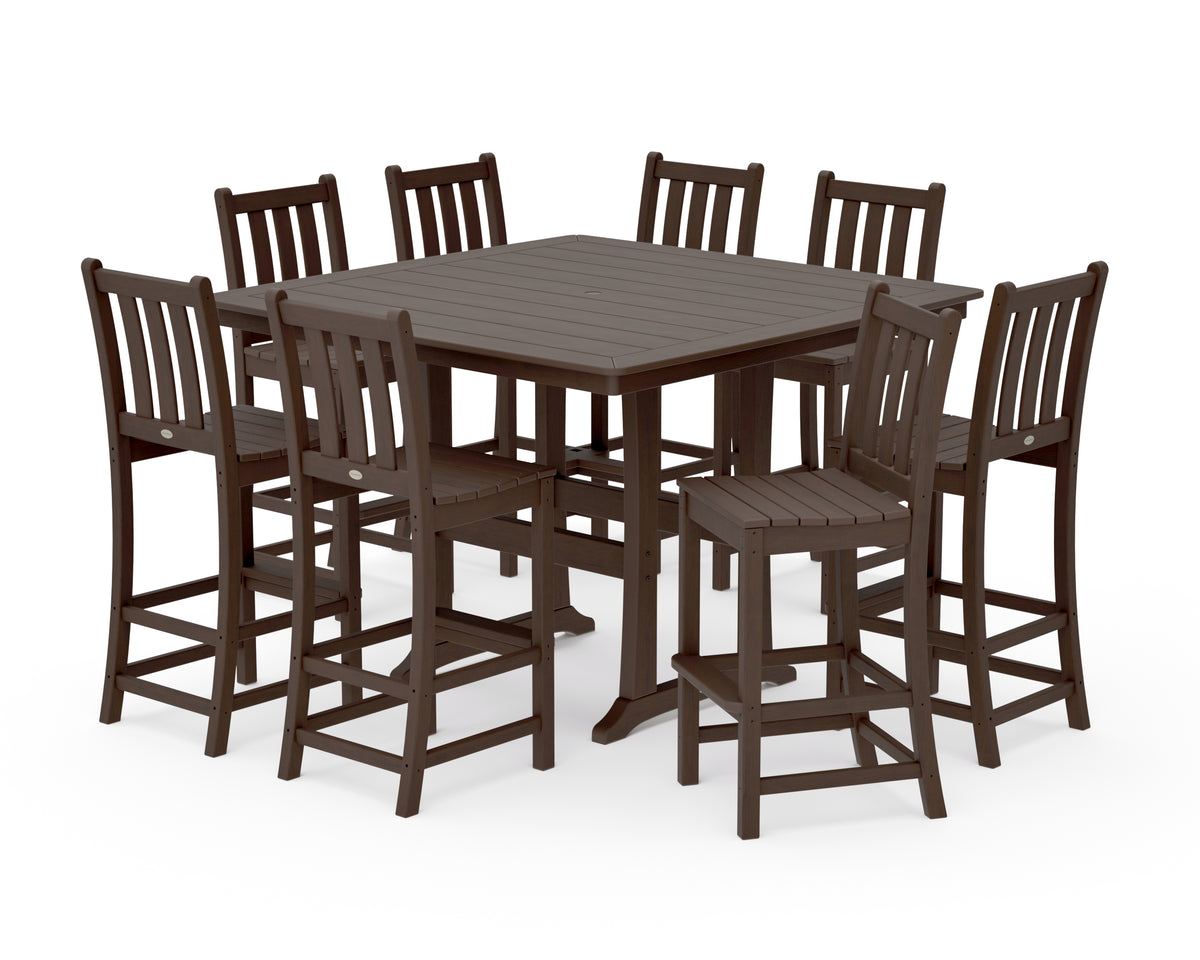 POLYWOOD Traditional Garden 9-Piece Nautical Trestle Bar Set in Kona