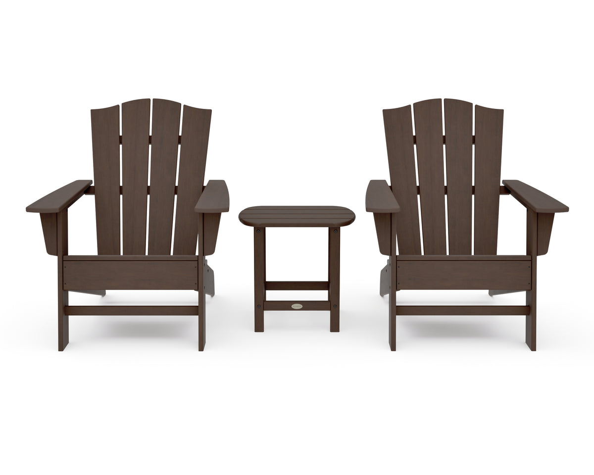 POLYWOOD Wave 3-Piece Adirondack Chair Set with The Crest Chairs in Kona
