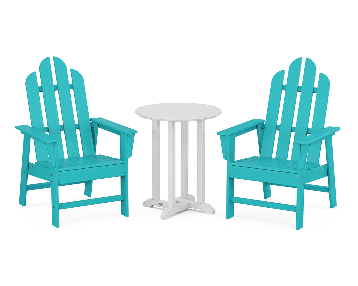 POLYWOOD Long Island 3-Piece Round Bistro Dining Set in Aruba / White
