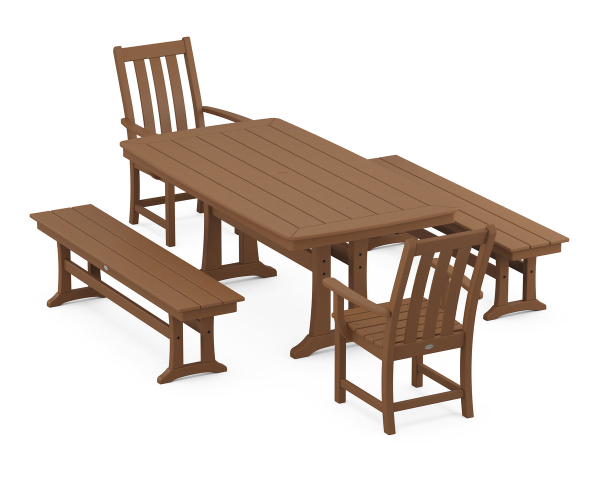 POLYWOOD Vineyard 5-Piece Dining Set with Trestle Legs - 38" x 73" Table in Teak