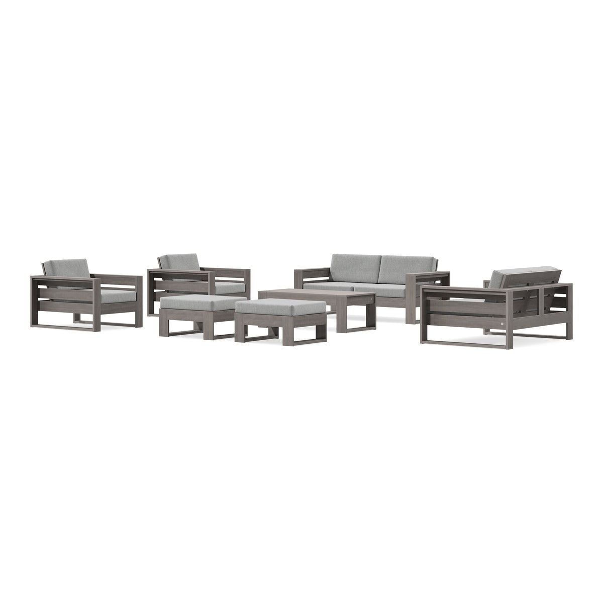 POLYWOOD PW Designer Series Latitude 7-Piece Lounge Loveseat Set in Driftwood / Grey Mist