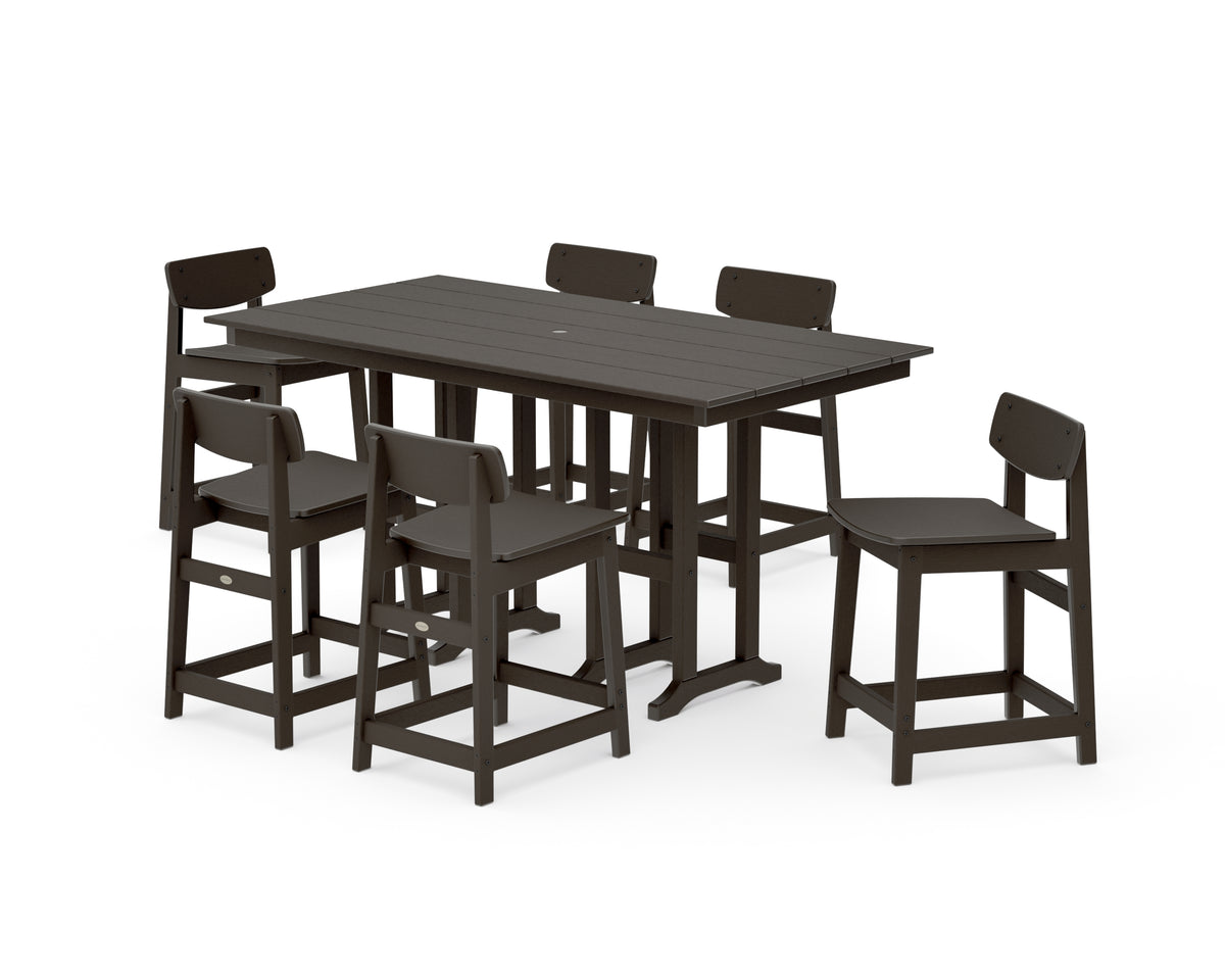 POLYWOOD Modern Studio Urban Lowback Counter Chair 7-Piece Set in Vintage Coffee