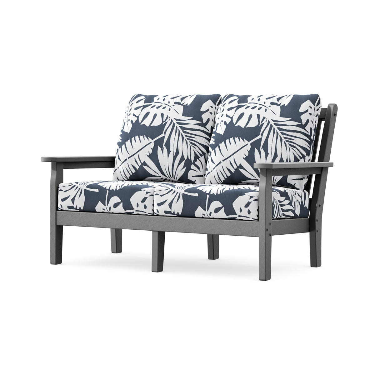 POLYWOOD Chippendale Deep Seating Loveseat in Slate Grey / Leaf Marine Indigo