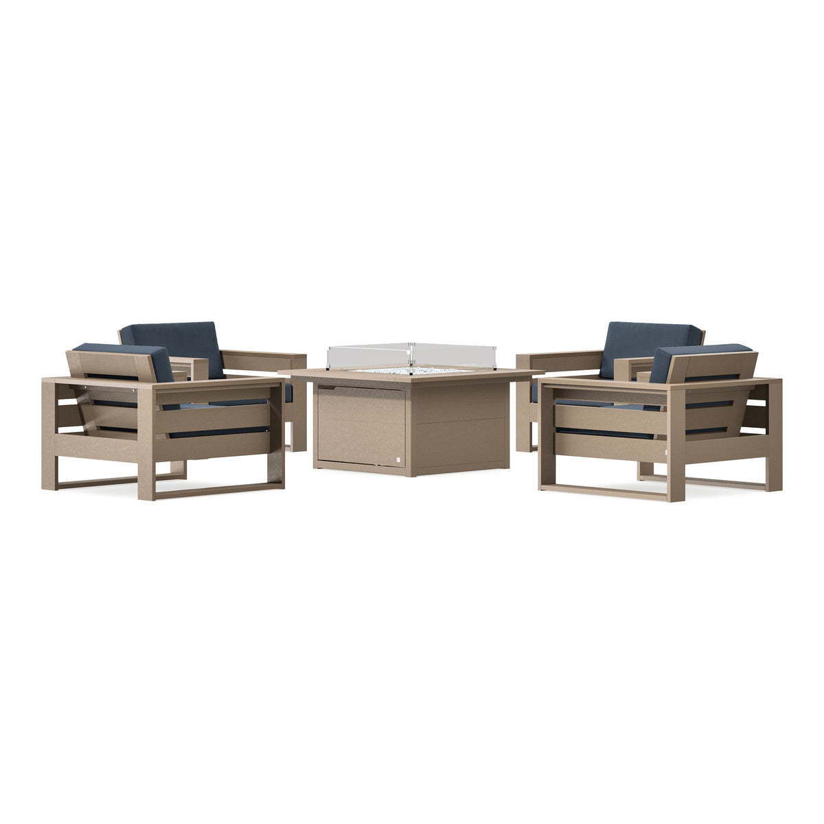 POLYWOOD PW Designer Series Latitude 5-Piece Lounge Fire Table Set in Vintage Sahara / Marine Indigo