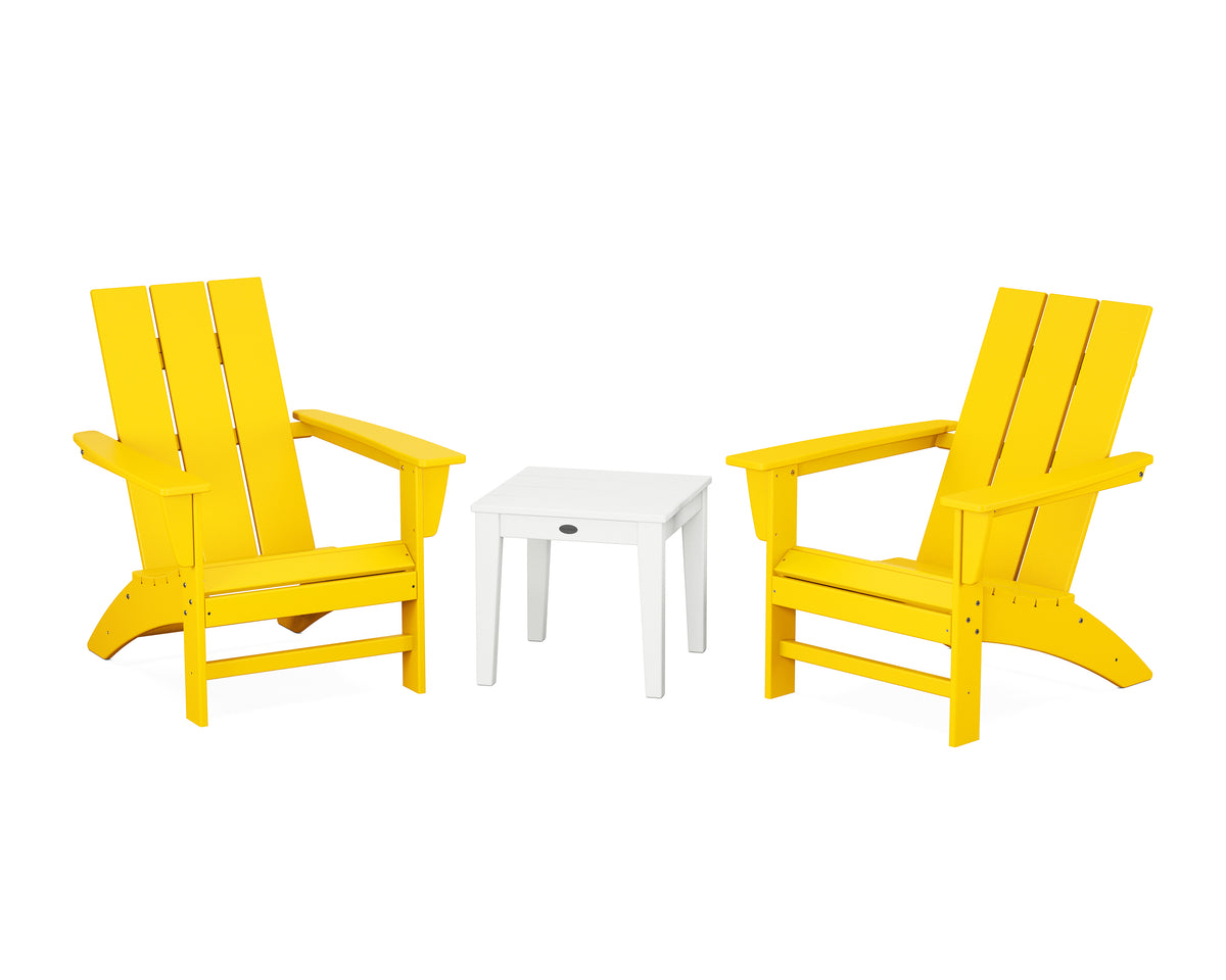 POLYWOOD Modern Adirondack 3-Piece Set in Lemon / White