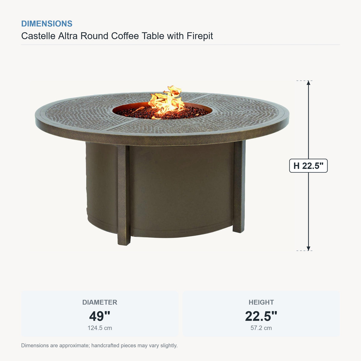 Castelle Altra Round Coffee Table with Firepit dimensions