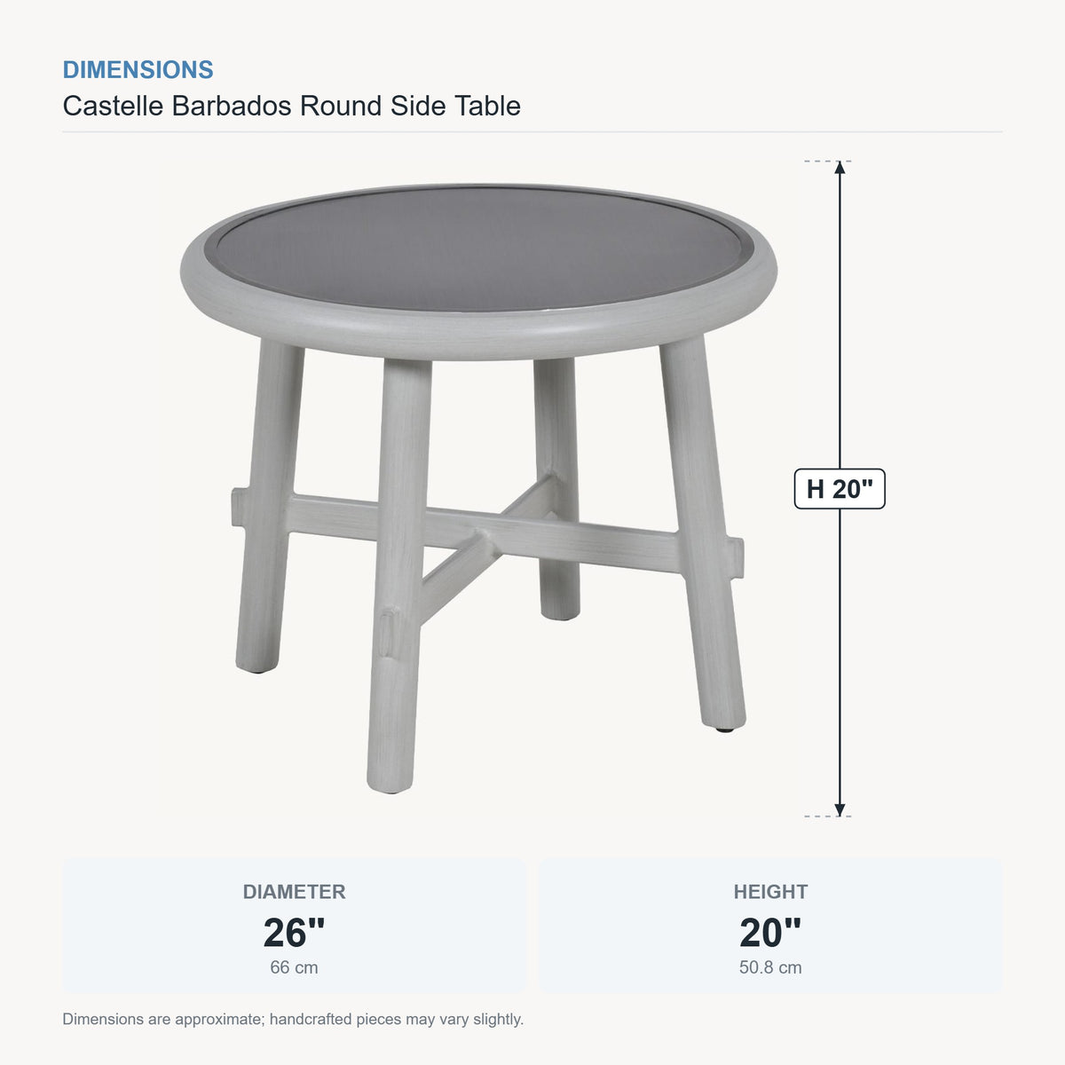 Castelle Barbados Round Side Table dimensions