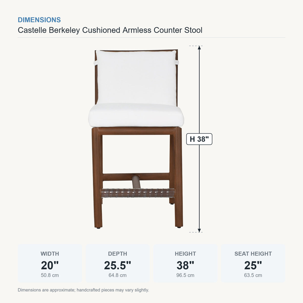 Castelle Berkeley Cushioned Armless Counter Stool dimensions