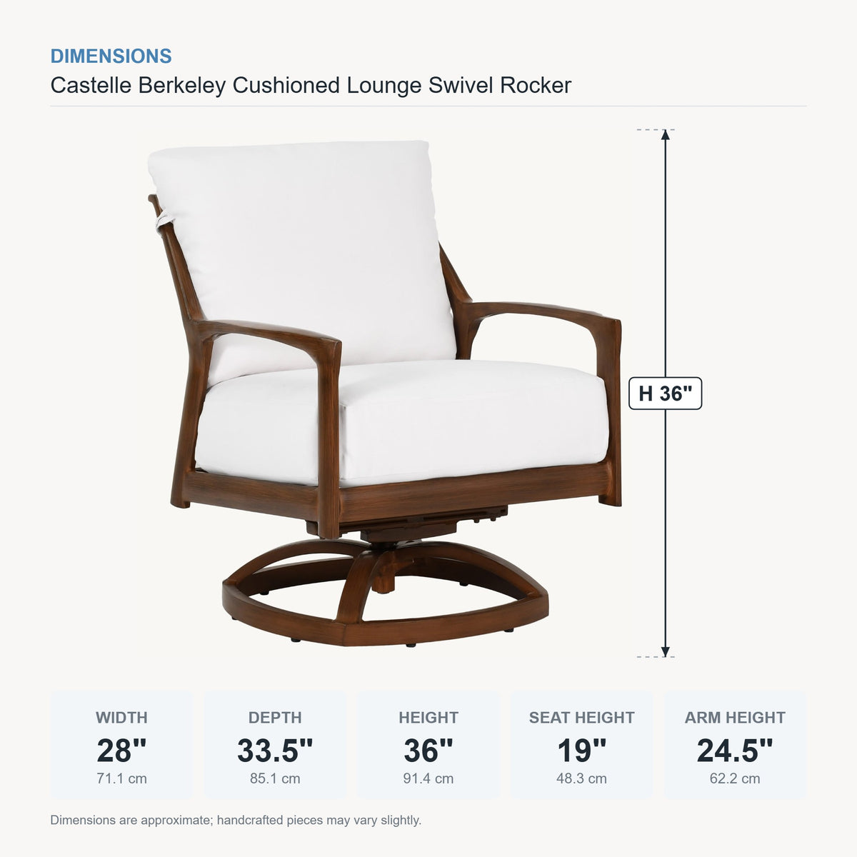 Castelle Berkeley Cushioned Lounge Swivel Rocker dimensions