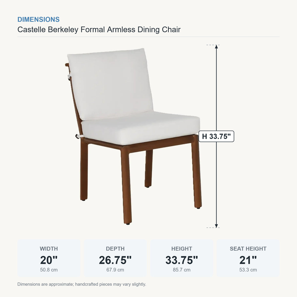 Castelle Berkeley Formal Armless Dining Chair dimensions