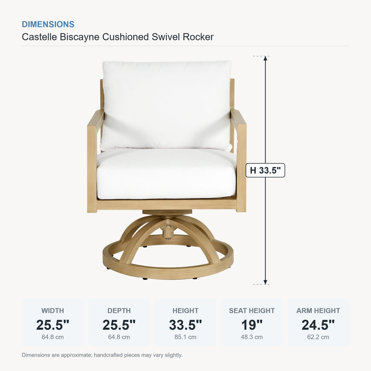 Castelle Biscayne Cushioned Swivel Rocker dimensions