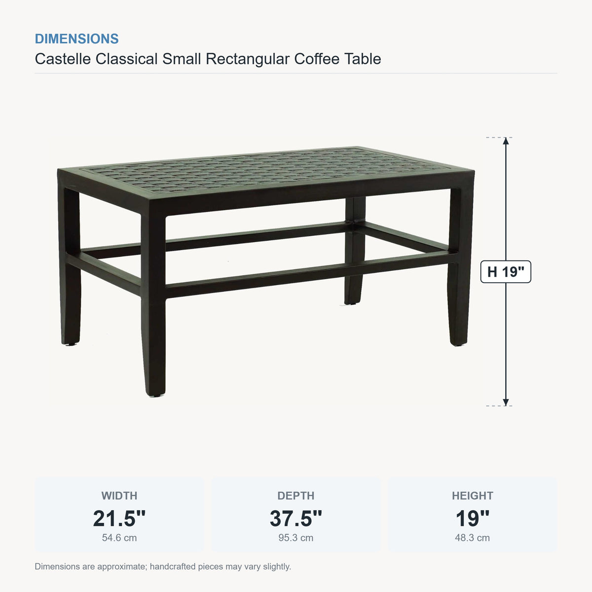 Castelle Classical Small Rectangular Coffee Table dimensions