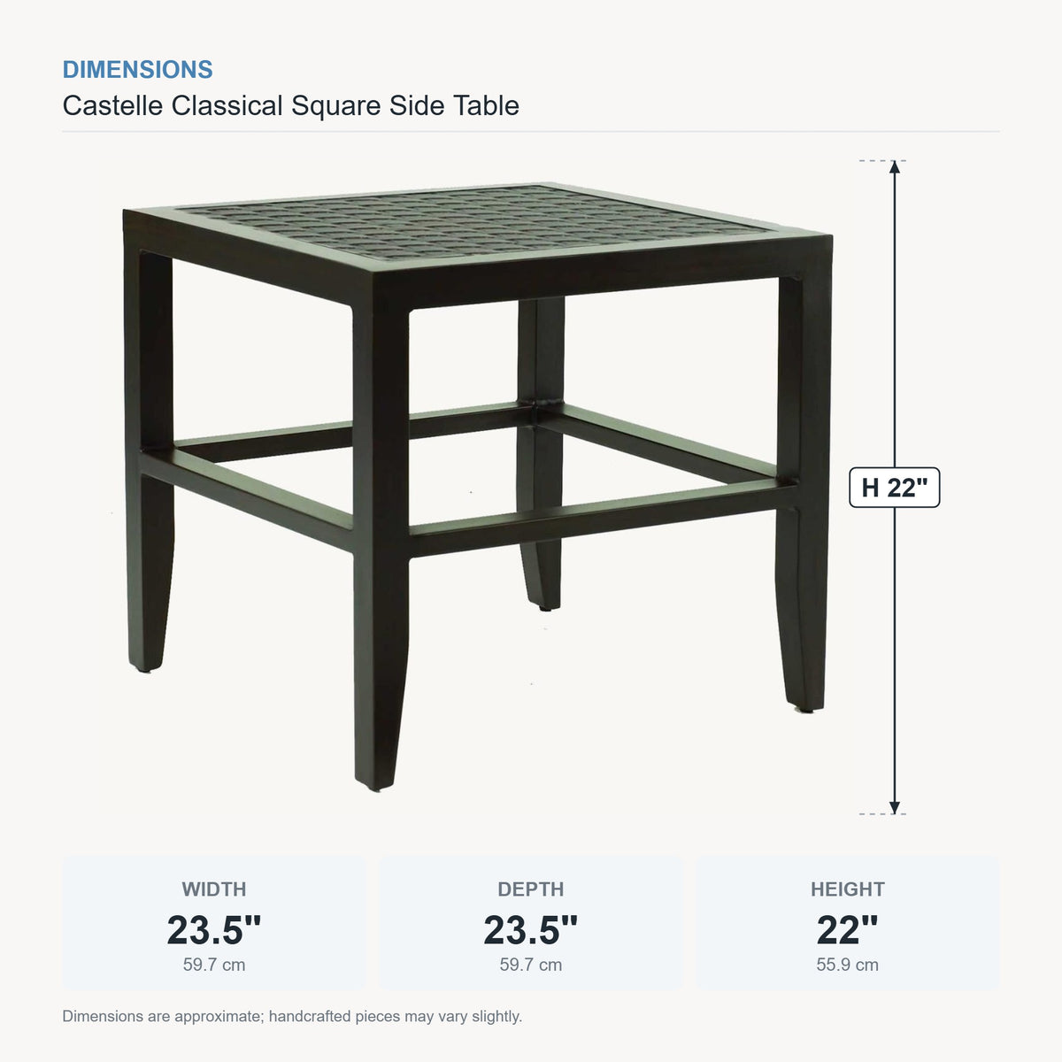 Castelle Classical Square Side Table dimensions