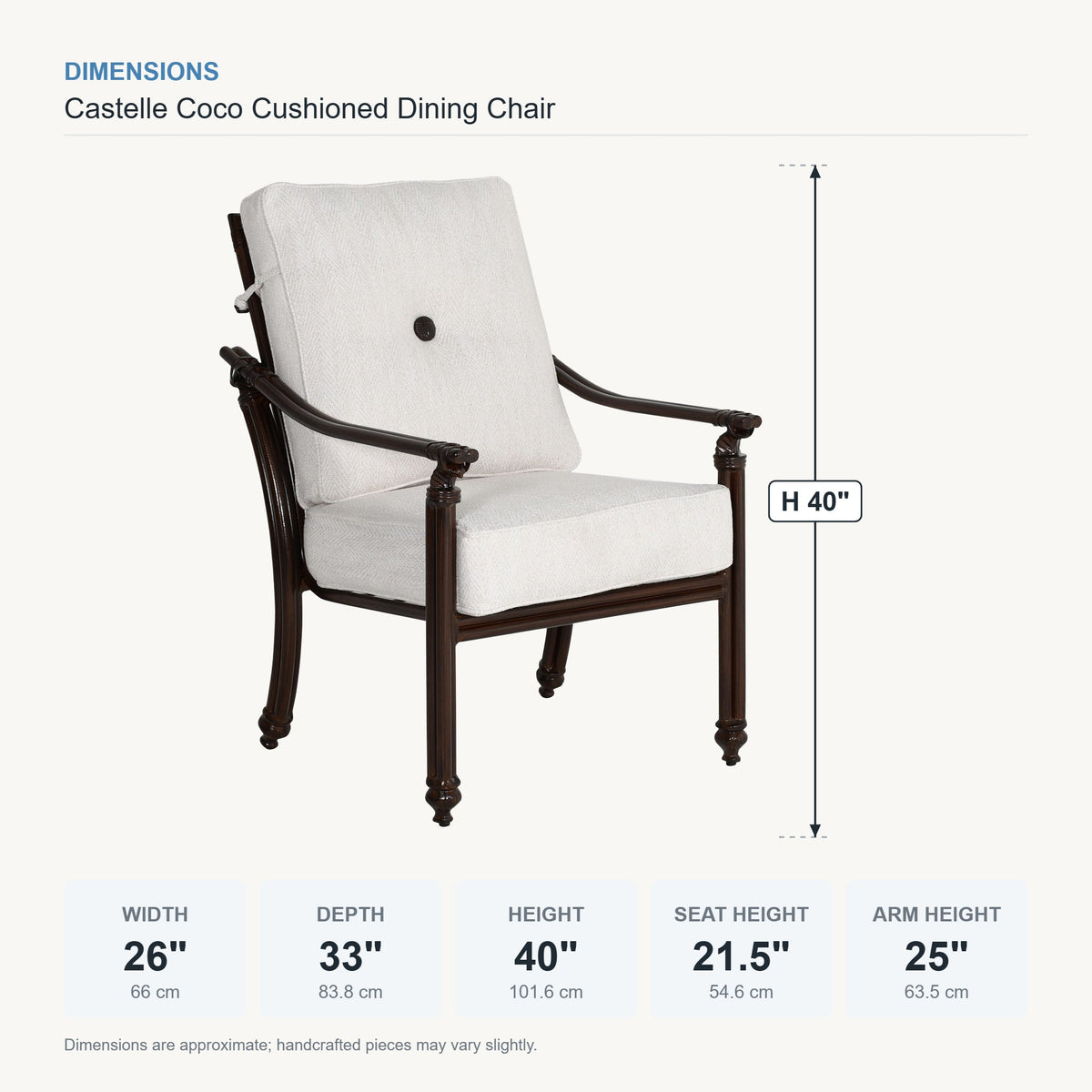 Castelle Coco Cushioned Dining Chair dimensions