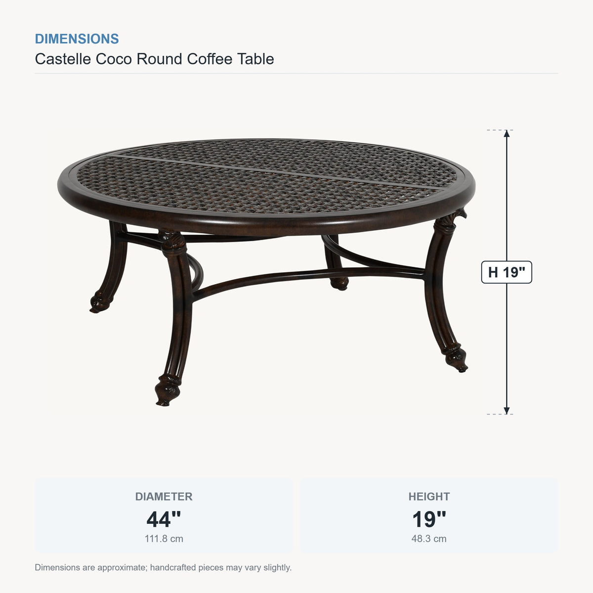 Castelle Coco Round Coffee Table dimensions