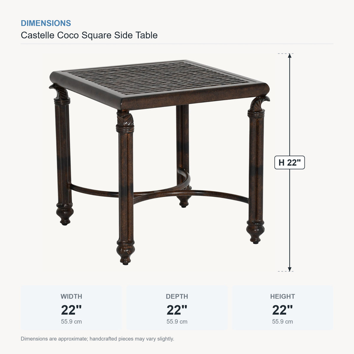 Castelle Coco Square Side Table dimensions