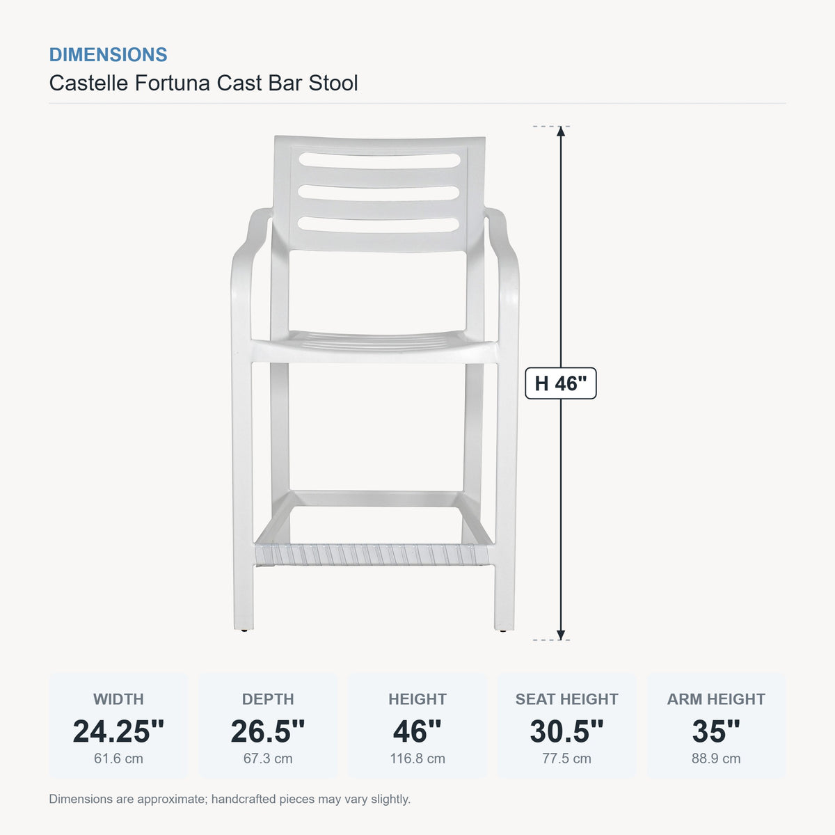 Castelle Fortuna Cast Bar Stool dimensions