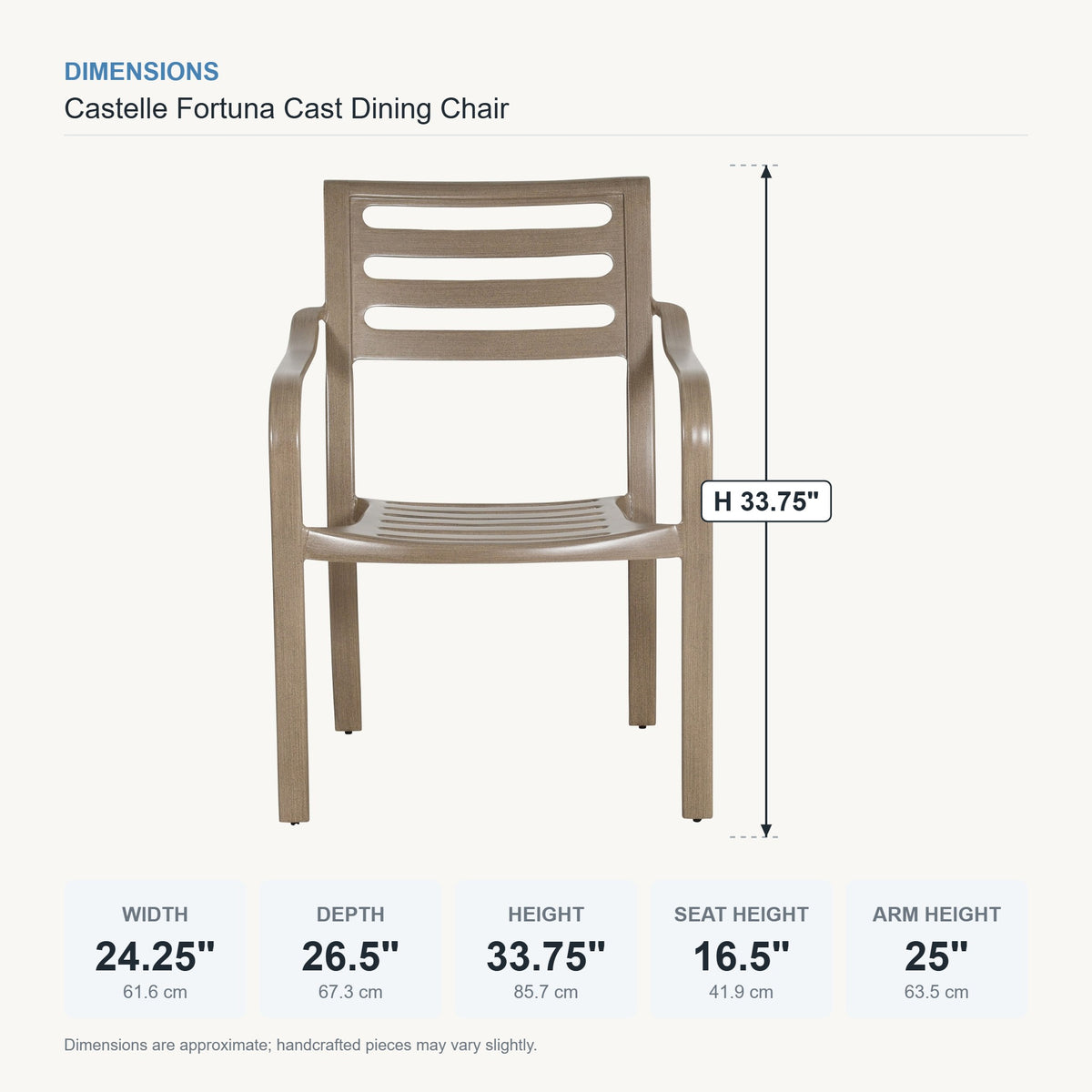 Castelle Fortuna Cast Dining Chair dimensions