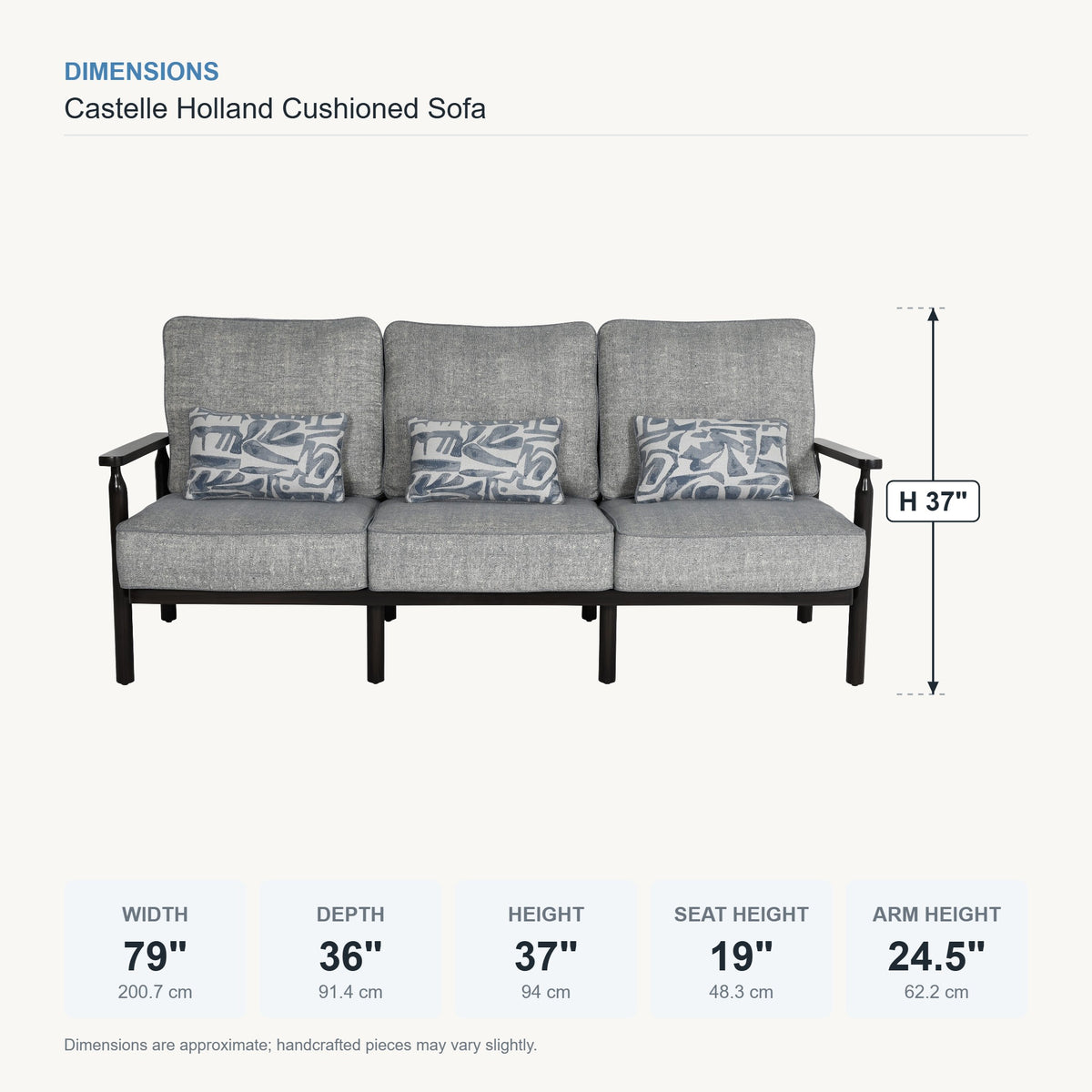 Castelle Holland Cushioned Sofa dimensions
