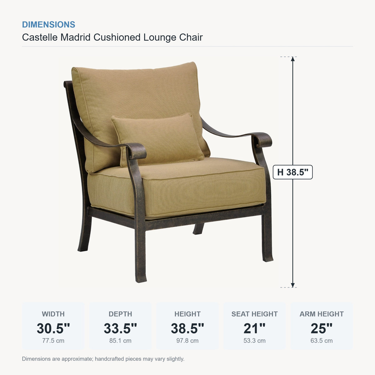 Castelle Madrid Cushioned Lounge Chair dimensions