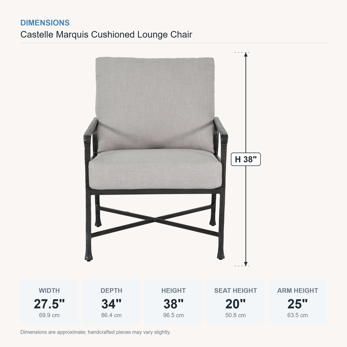 Castelle Marquis Cushioned Lounge Chair dimensions