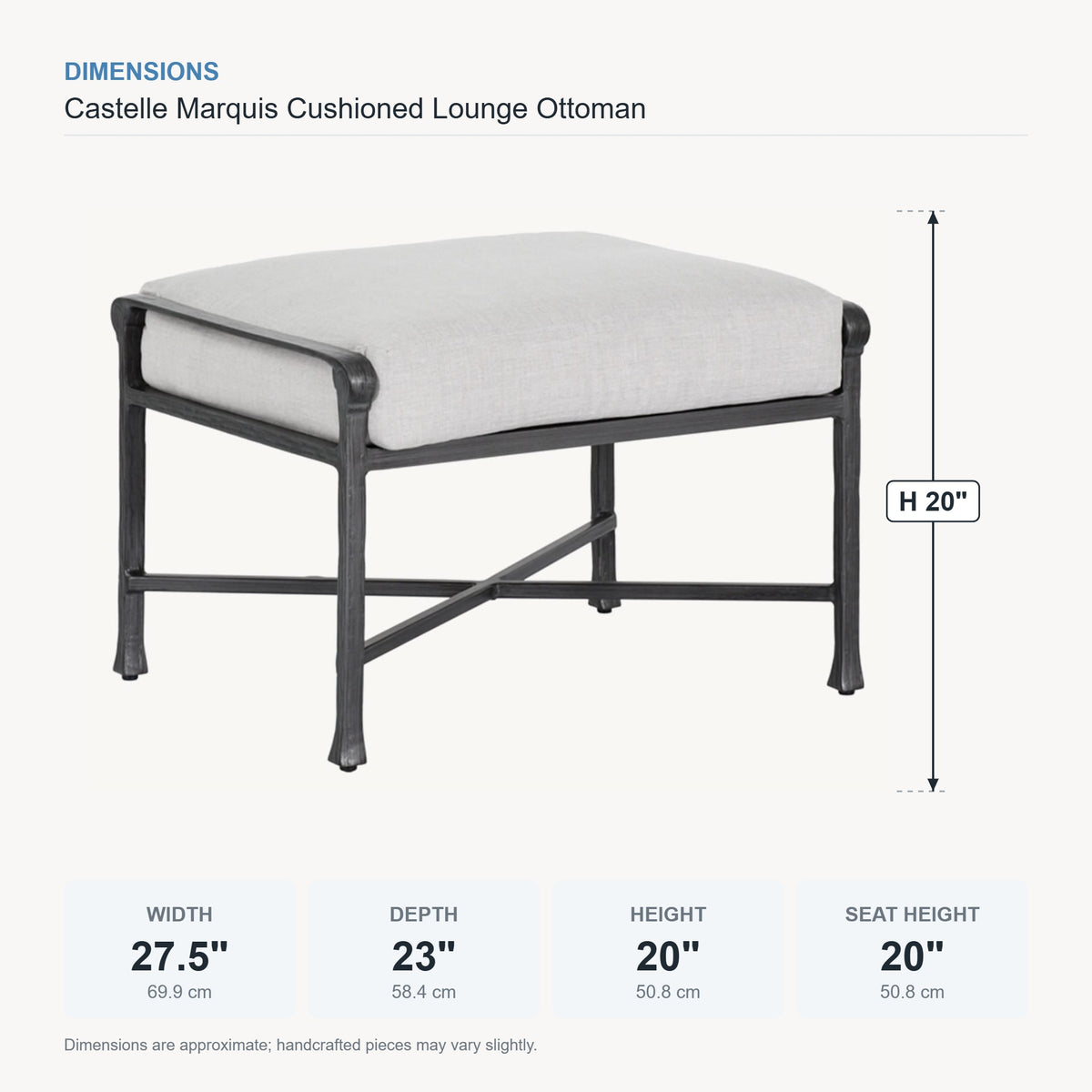 Castelle Marquis Cushioned Lounge Ottoman dimensions