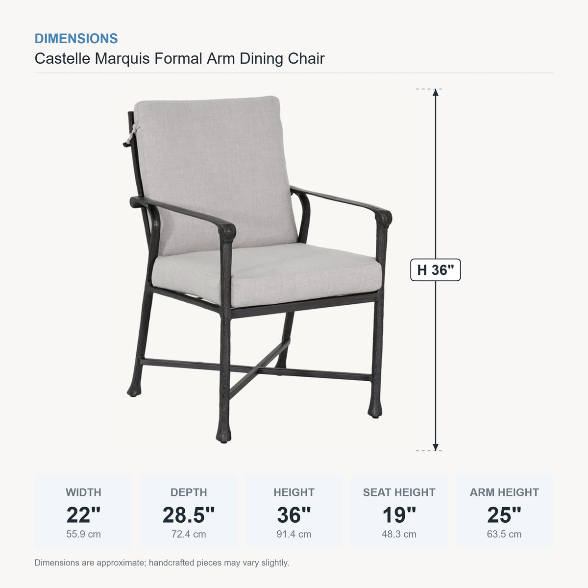Castelle Marquis Formal Arm Dining Chair dimensions