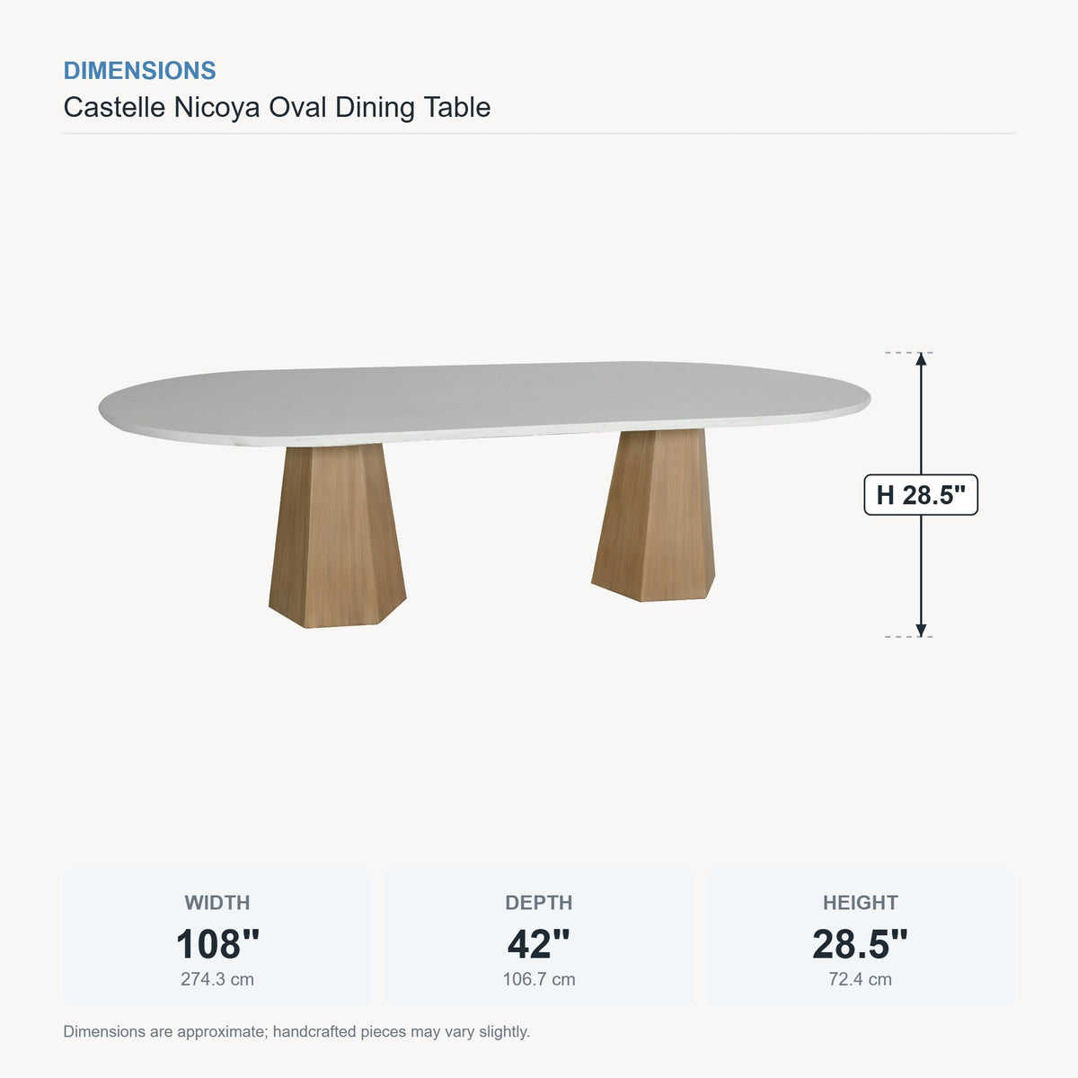 Castelle Nicoya Oval Dining Table dimensions