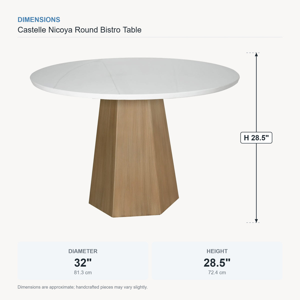 Castelle Nicoya Round Bistro Table dimensions