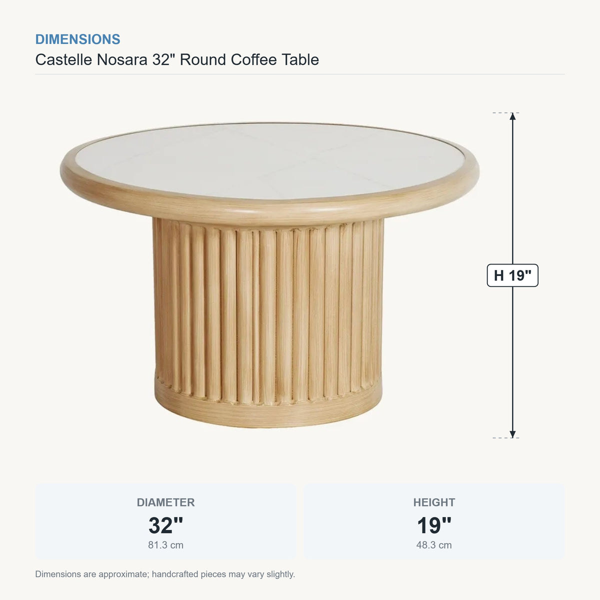 Castelle Nosara 32" Round Coffee Table dimensions