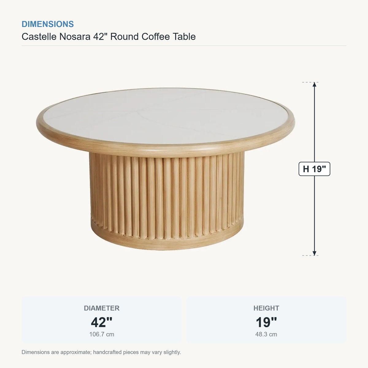 Castelle Nosara 42" Round Coffee Table dimensions