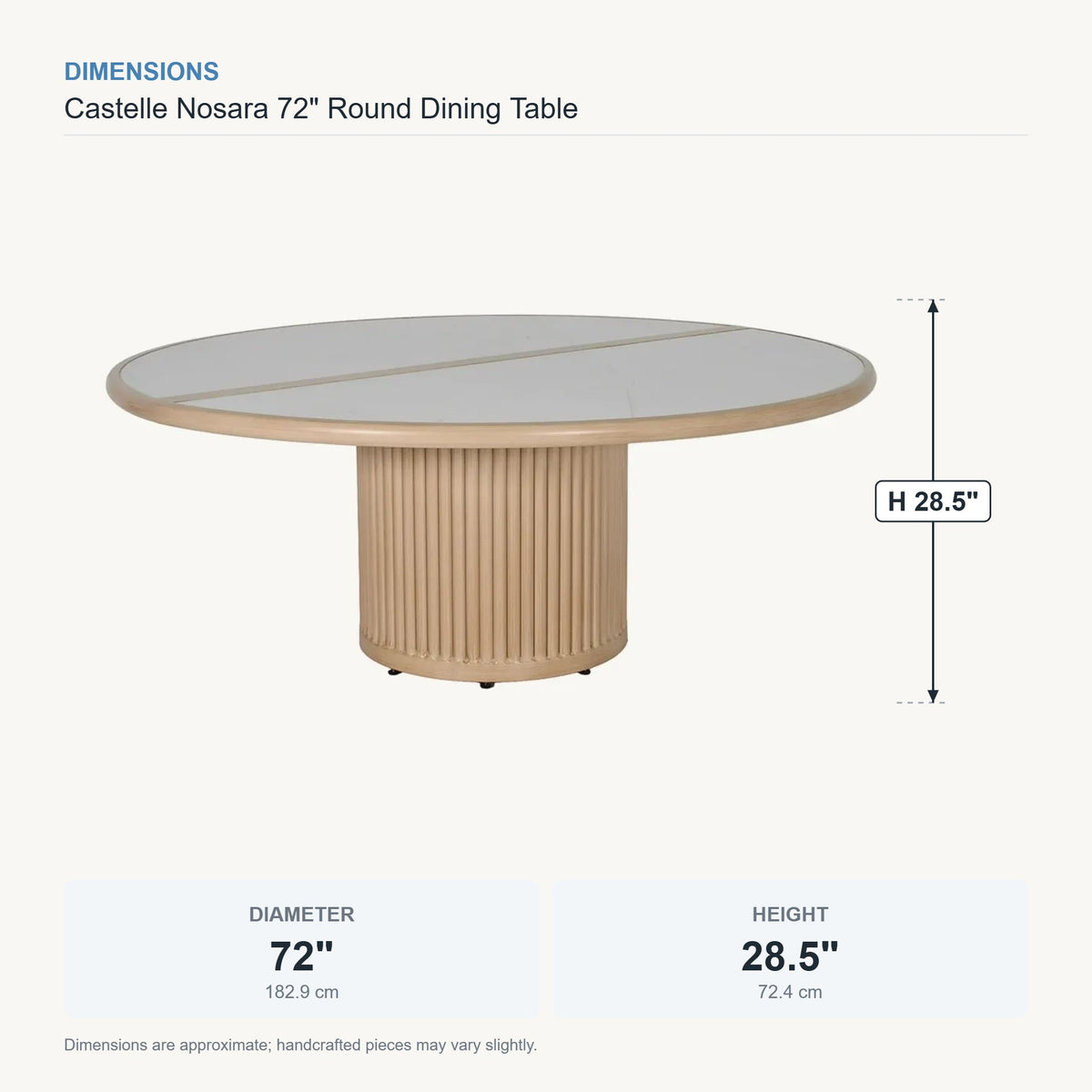 Castelle Nosara 72" Round Dining Table dimensions