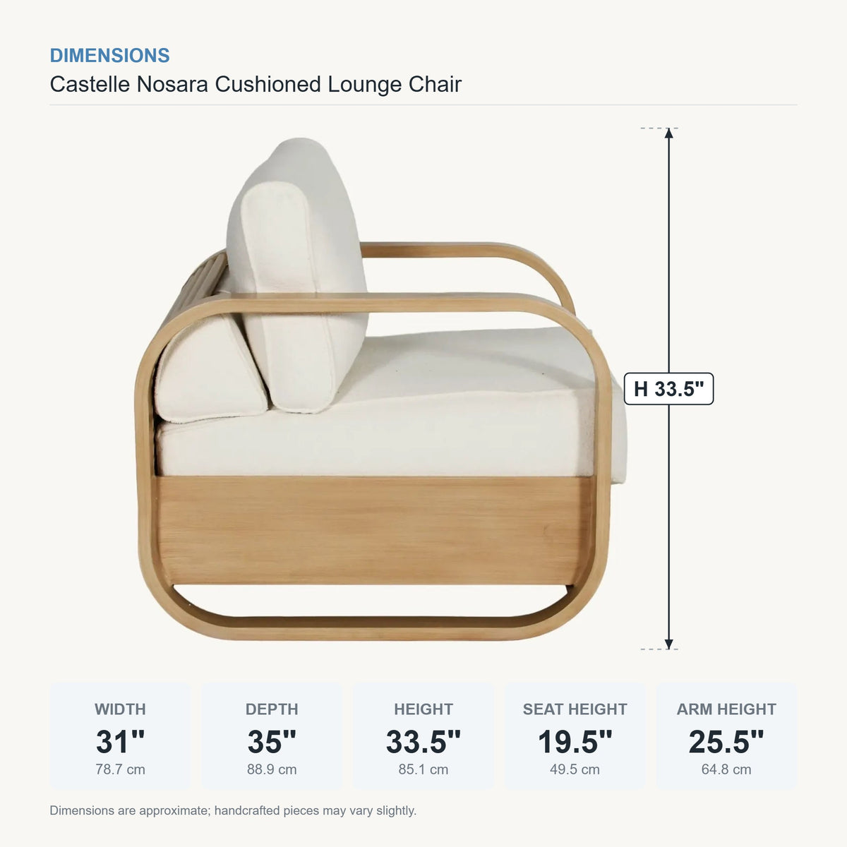 Castelle Nosara Cushioned Lounge Chair dimensions
