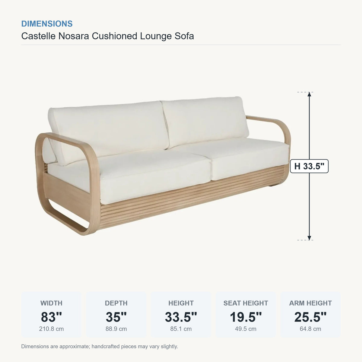 Castelle Nosara Cushioned Lounge Sofa dimensions