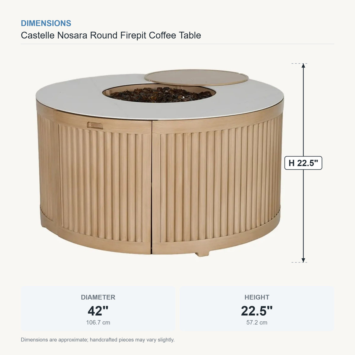 Castelle Nosara Round Firepit Coffee Table dimensions