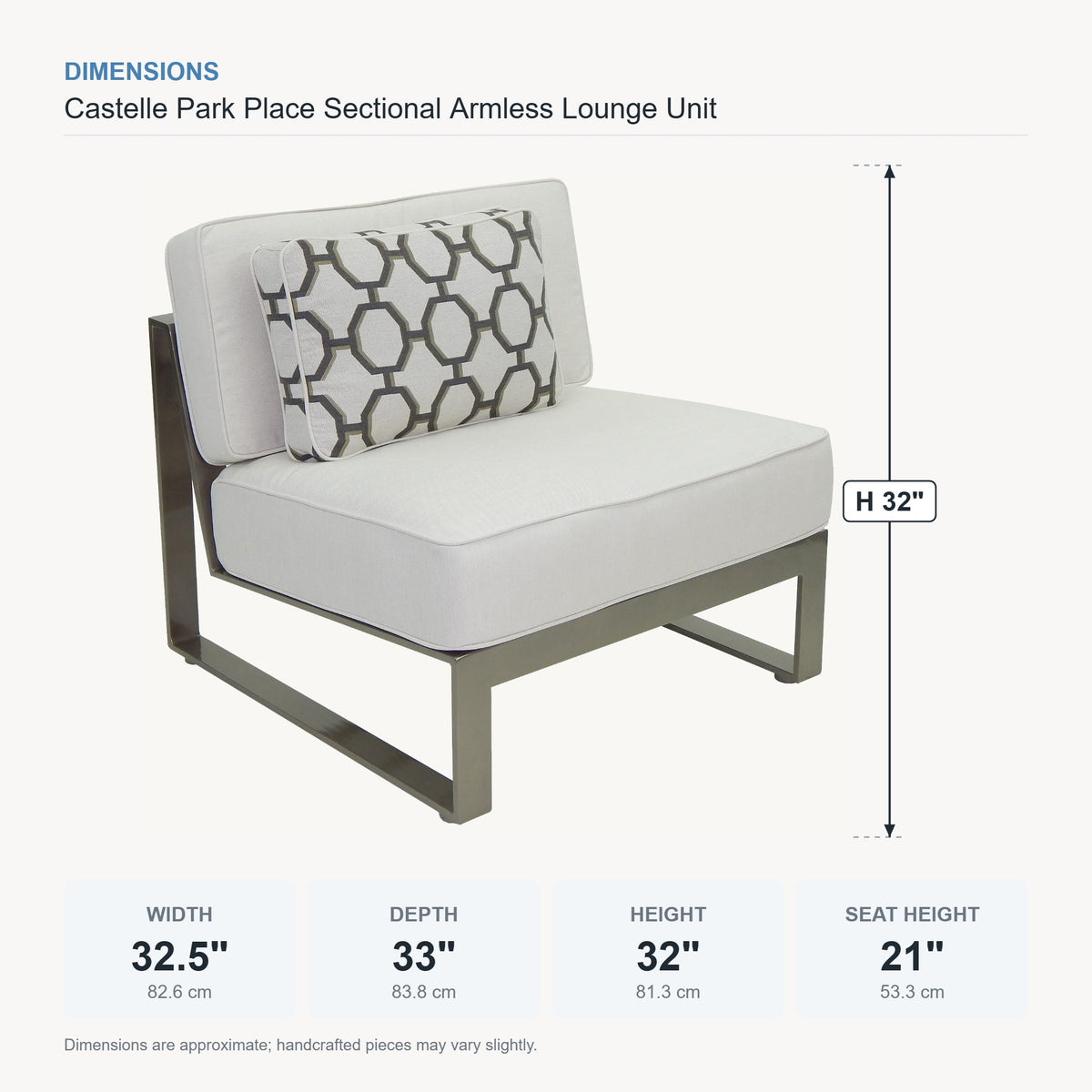 Castelle Park Place Sectional Armless Lounge Unit dimensions