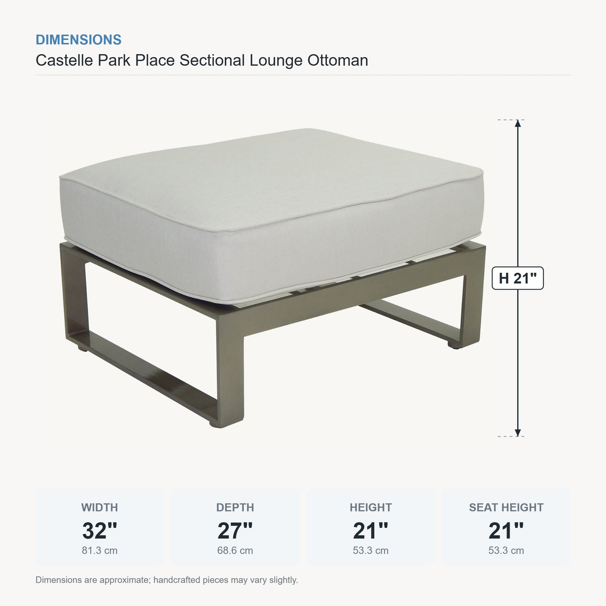 Castelle Park Place Sectional Lounge Ottoman dimensions