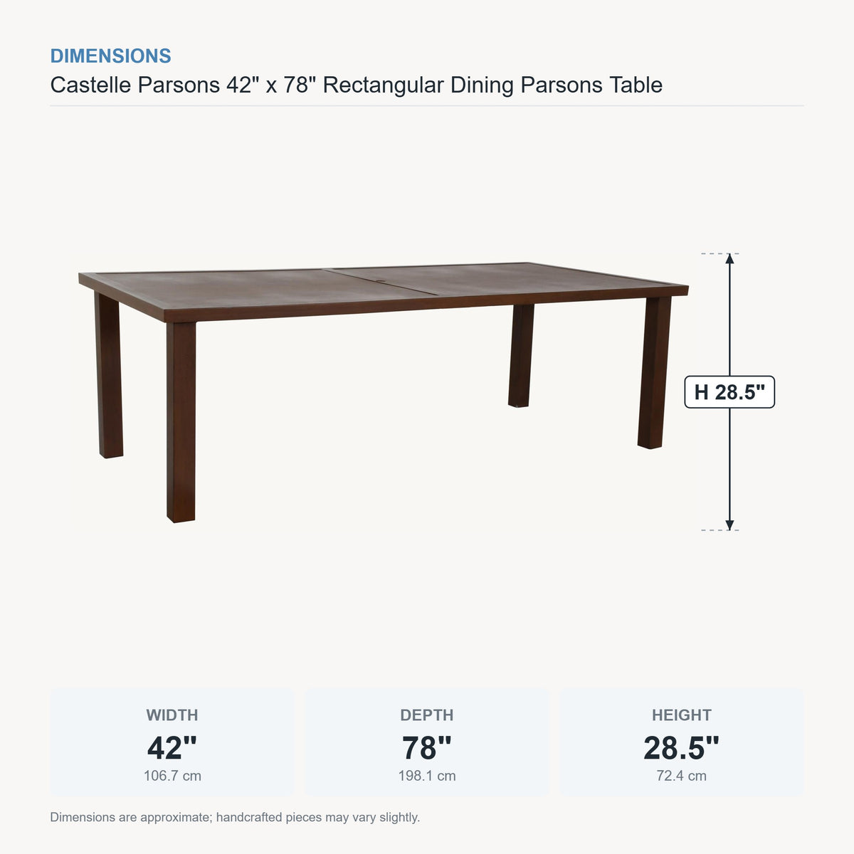 Castelle Parsons 42" x 78" Rectangular Dining Parsons Table dimensions