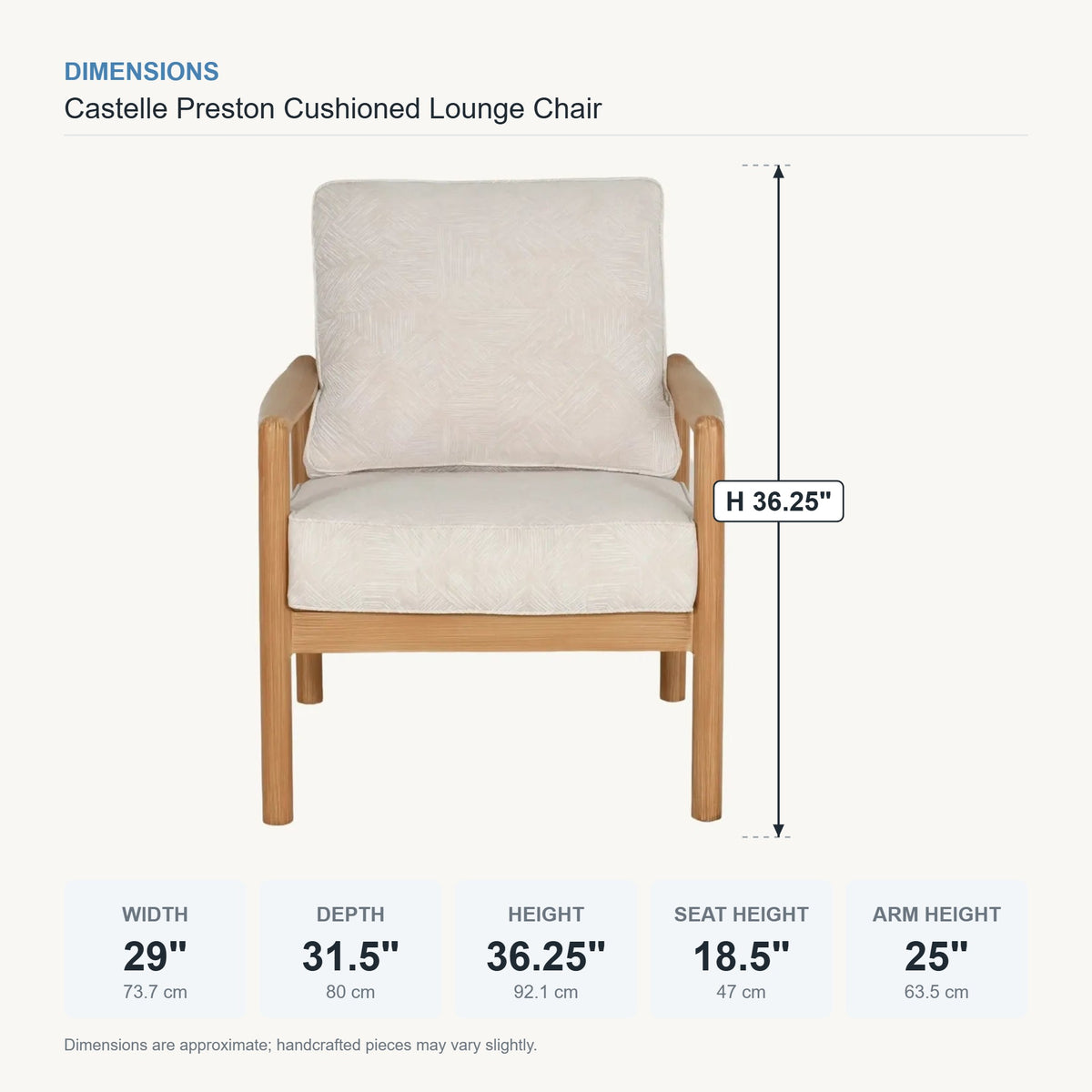 Castelle Preston Cushioned Lounge Chair dimensions