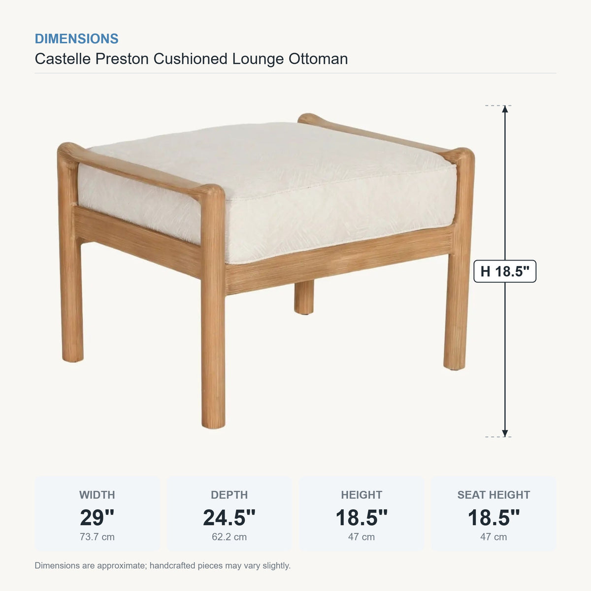 Castelle Preston Cushioned Lounge Ottoman dimensions